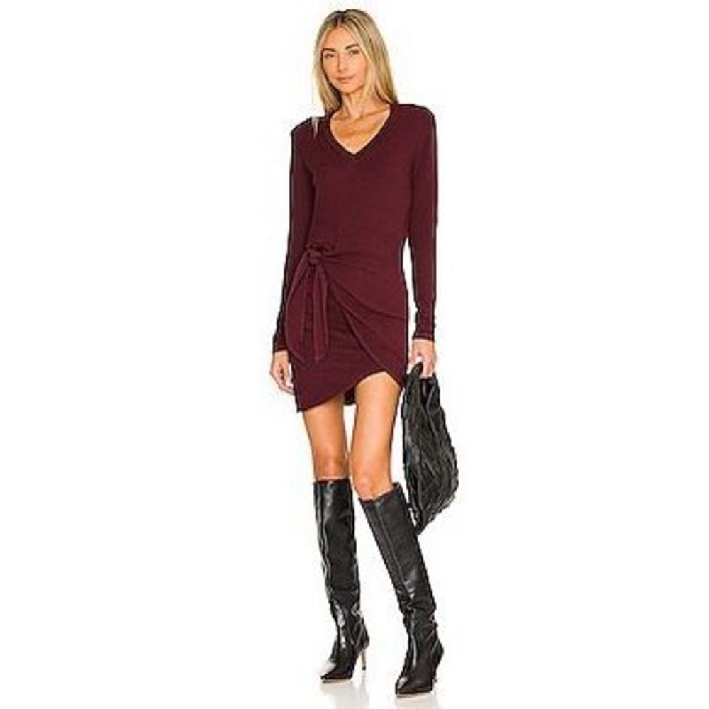 NWT MONROW Supersoft Long Sleeve V Dress in Merlot size S‎